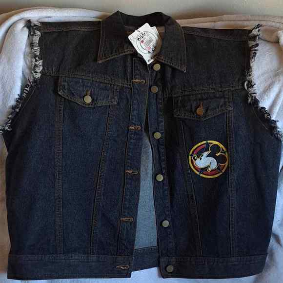 Mickey Mouse Badass Biker Mouse Vest. XL blue/black denim NEW with tags - Picture 1 of 6